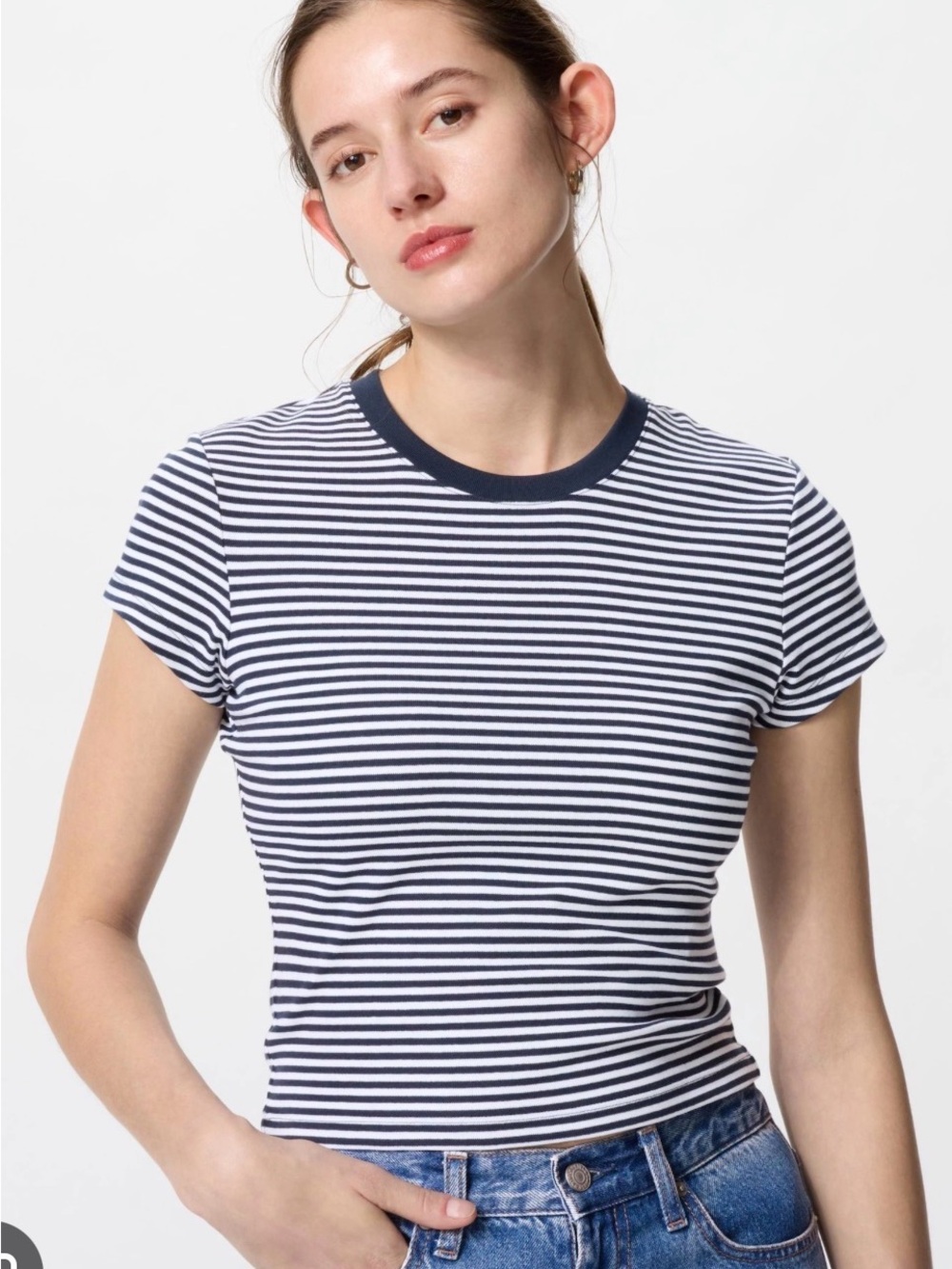 Uniqlo | Mini T-Shirt in Navy/White Stripes - Size S